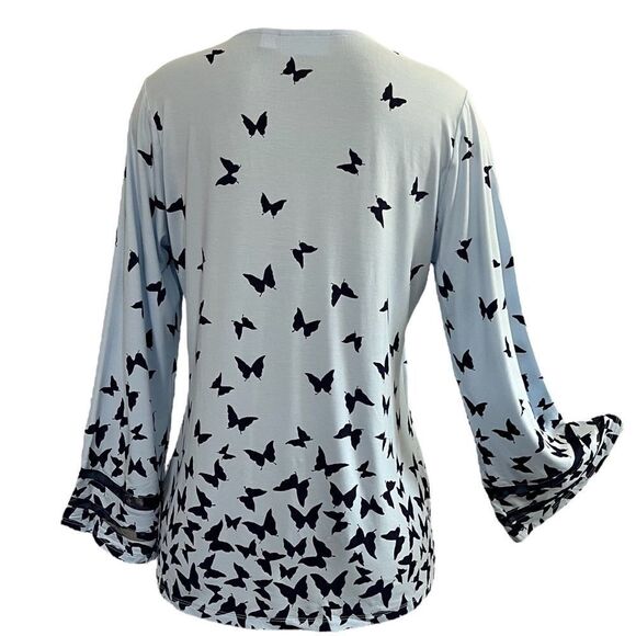LBelle by Kim Gravel Illusion Sleeve Butterfly Print Knit Top - Picture 2 of 5